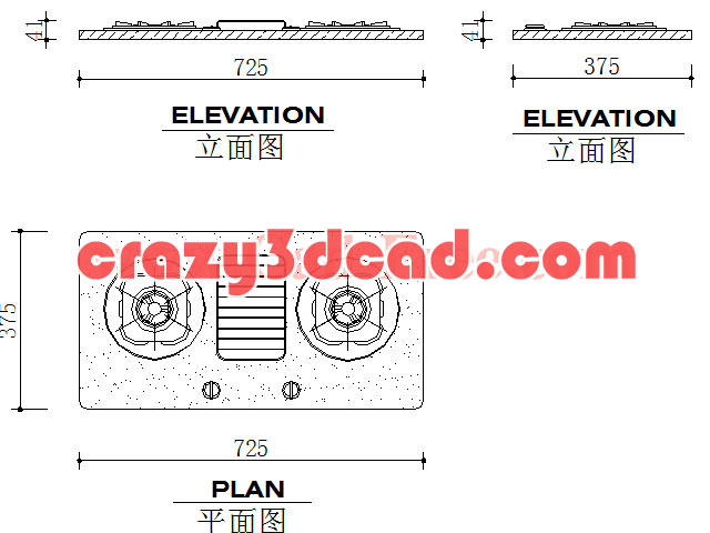 Gas stove in AUTOCAD DRAWING